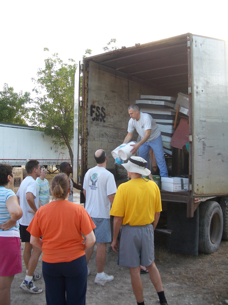 Semi UNloading in Haiti